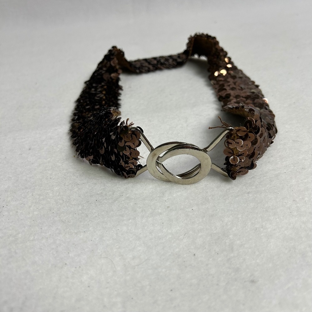 Glamcore Women OS Bronze Brown Sequin Interlocking Clasp Waist Belt - Picture 1 of 8